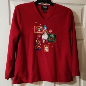 Studio Red Long Sleeve Top with Festive Embroidery